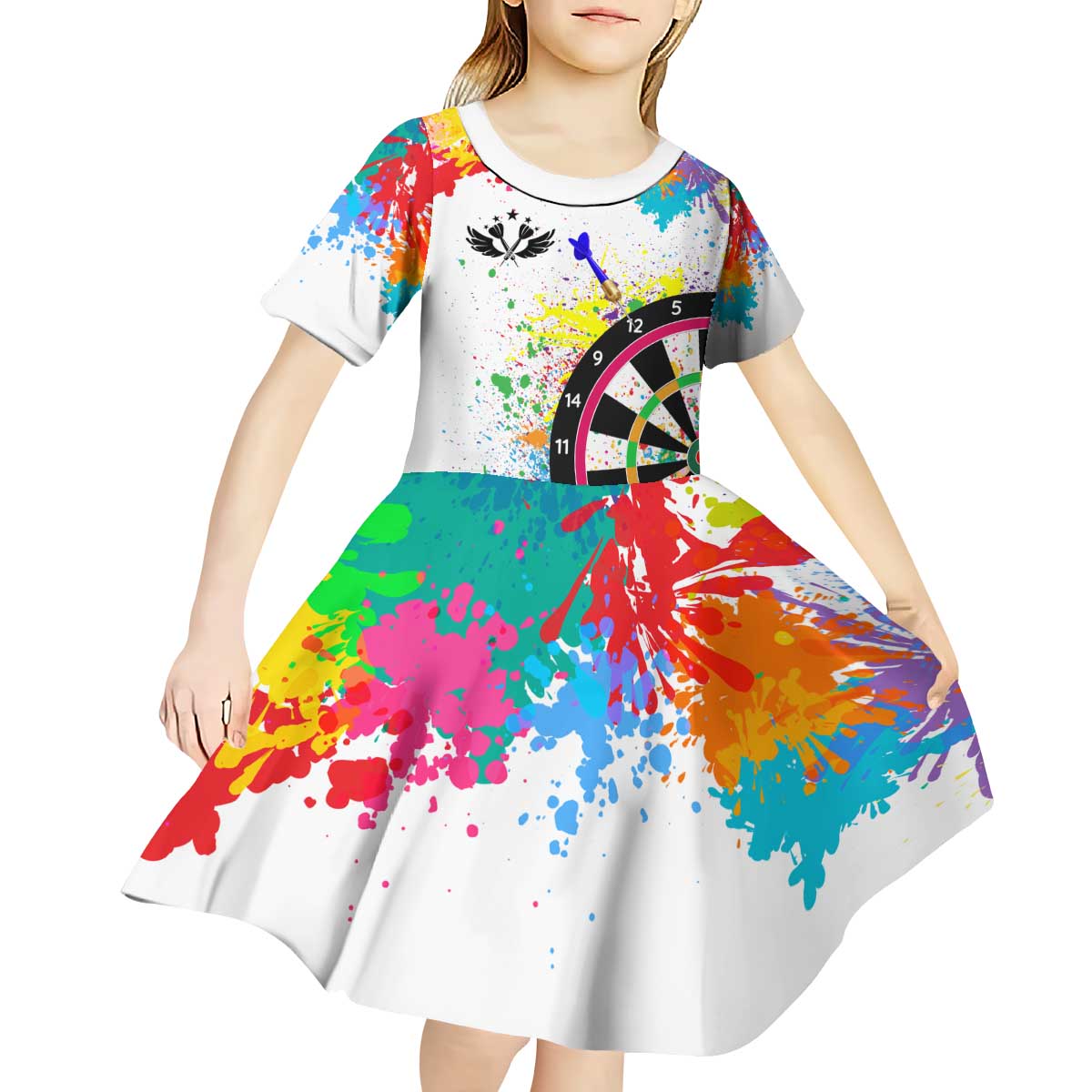 Colorful Dartboard and Splatter Paint Darts Kid Short Sleeve Dress Personalized Motivational Quote - Wonder Print Shop
