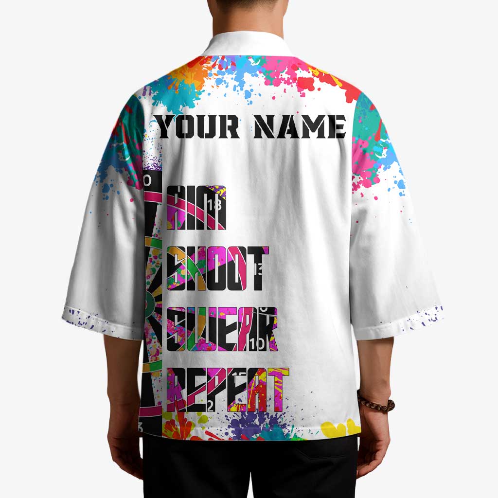 Colorful Dartboard and Splatter Paint Darts Kimono Personalized Motivational Quote - Wonder Print Shop