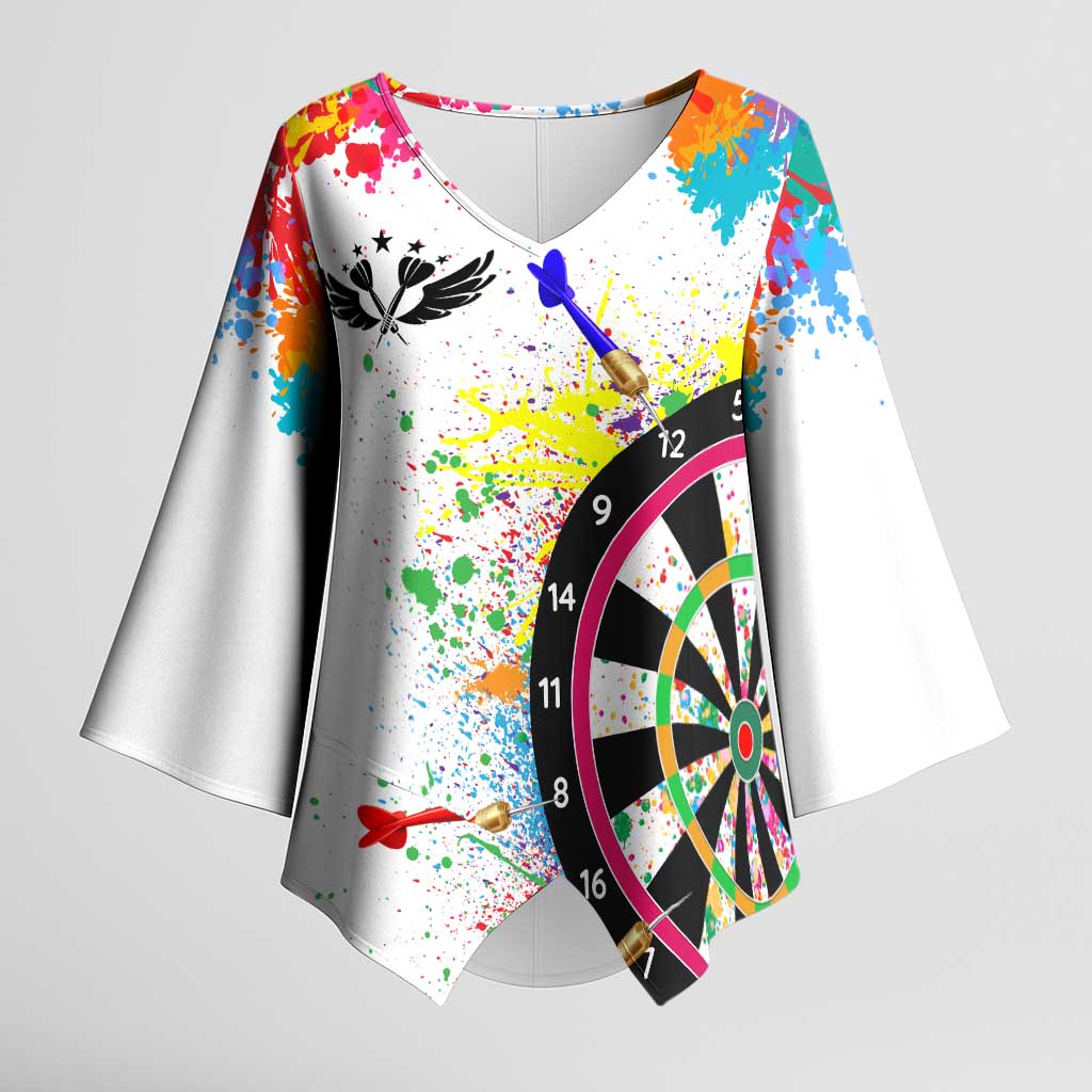 Colorful Dartboard and Splatter Paint Darts Kimono Sleeve Blouse Personalized Motivational Quote - Wonder Print Shop