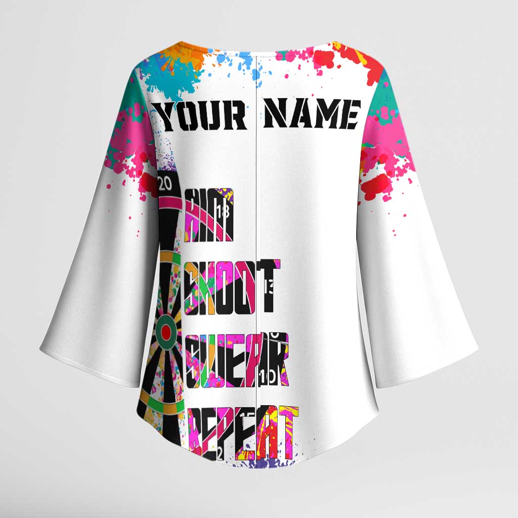 Colorful Dartboard and Splatter Paint Darts Kimono Sleeve Blouse Personalized Motivational Quote - Wonder Print Shop