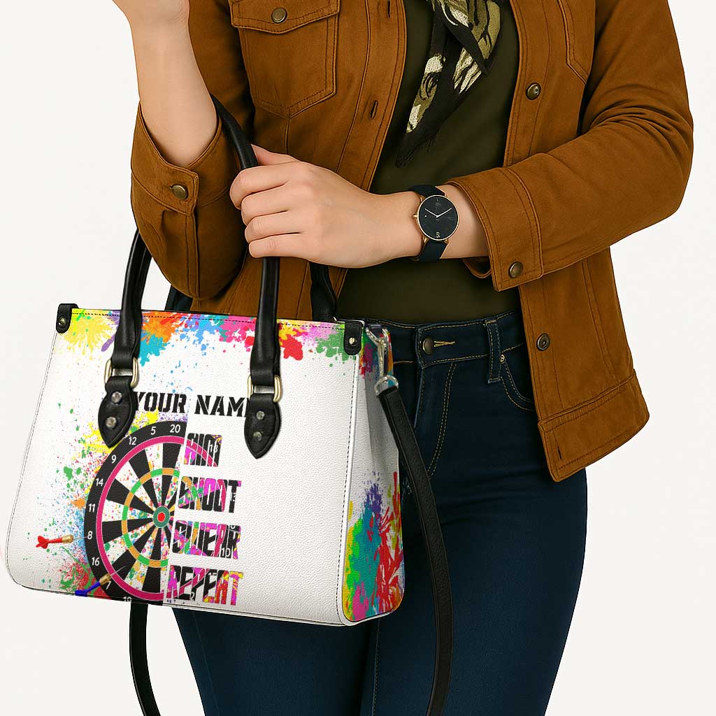 Colorful Dartboard and Splatter Paint Darts Leather Bag Personalized Motivational Quote - Wonder Print Shop