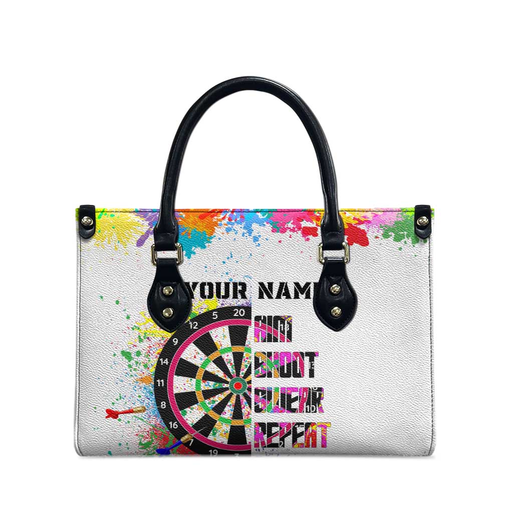 Colorful Dartboard and Splatter Paint Darts Leather Bag Personalized Motivational Quote - Wonder Print Shop