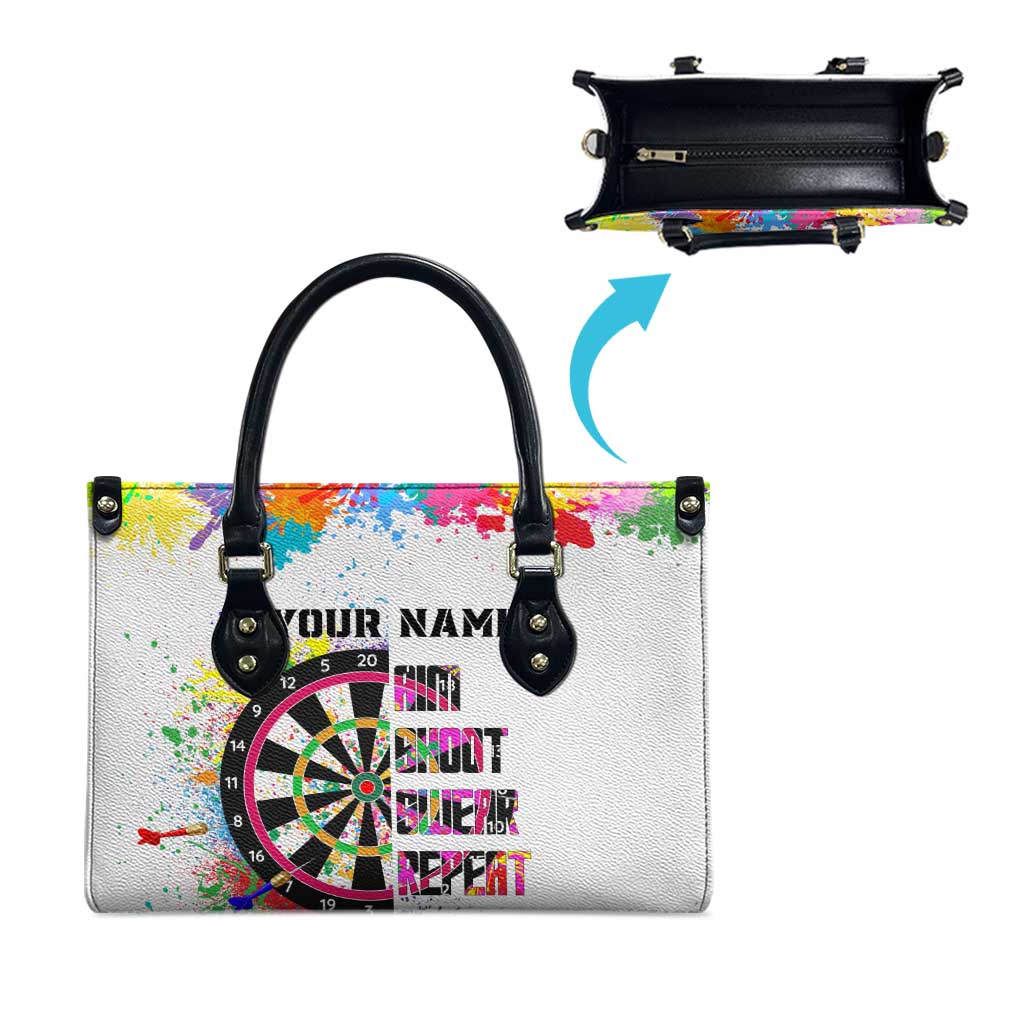 Colorful Dartboard and Splatter Paint Darts Leather Bag Personalized Motivational Quote - Wonder Print Shop