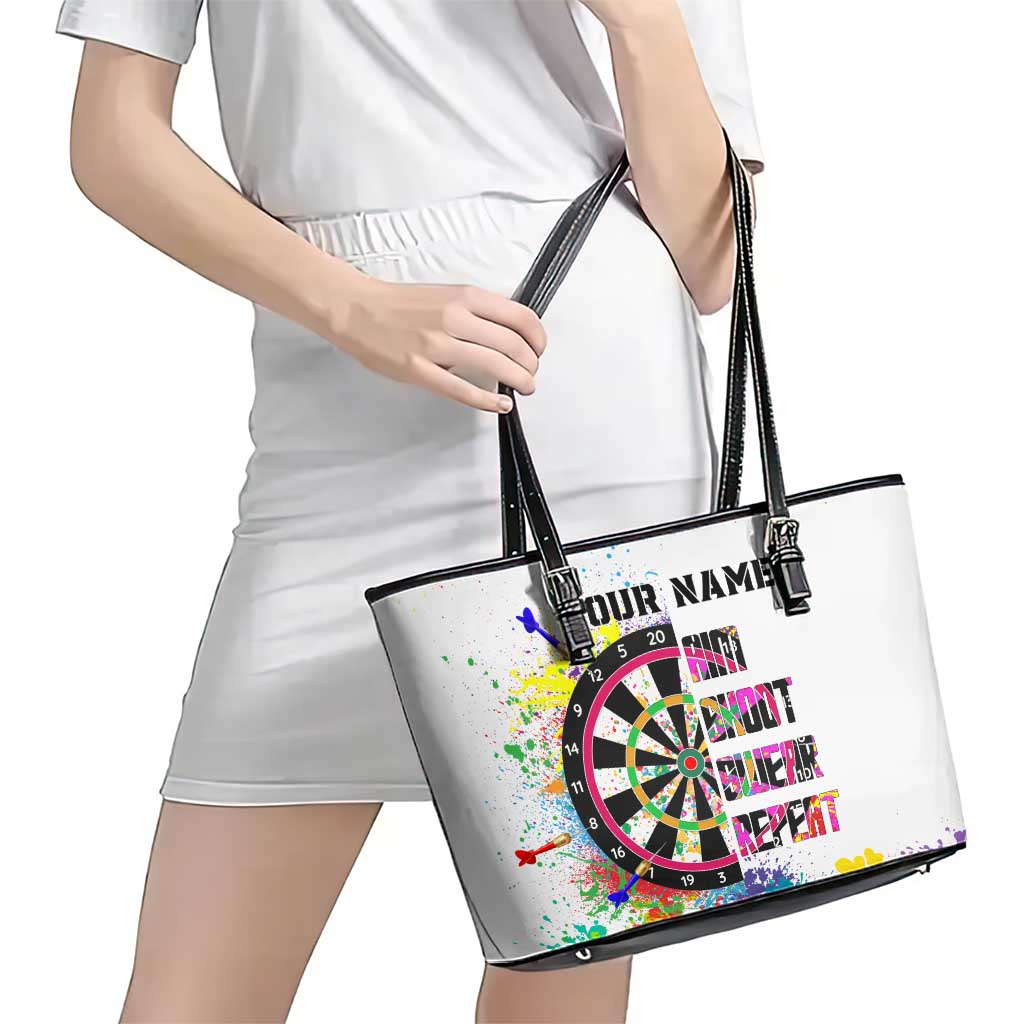 Colorful Dartboard and Splatter Paint Darts Leather Tote Bag Personalized Motivational Quote - Wonder Print Shop
