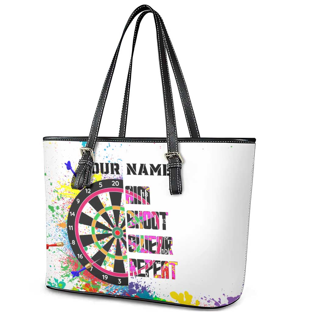 Colorful Dartboard and Splatter Paint Darts Leather Tote Bag Personalized Motivational Quote - Wonder Print Shop