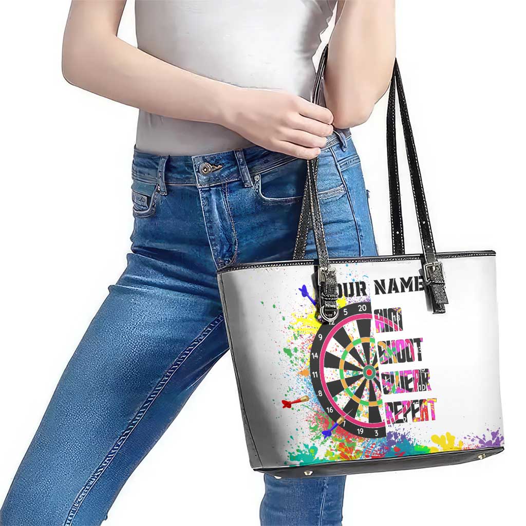 Colorful Dartboard and Splatter Paint Darts Leather Tote Bag Personalized Motivational Quote - Wonder Print Shop