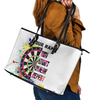 Colorful Dartboard and Splatter Paint Darts Leather Tote Bag Personalized Motivational Quote - Wonder Print Shop