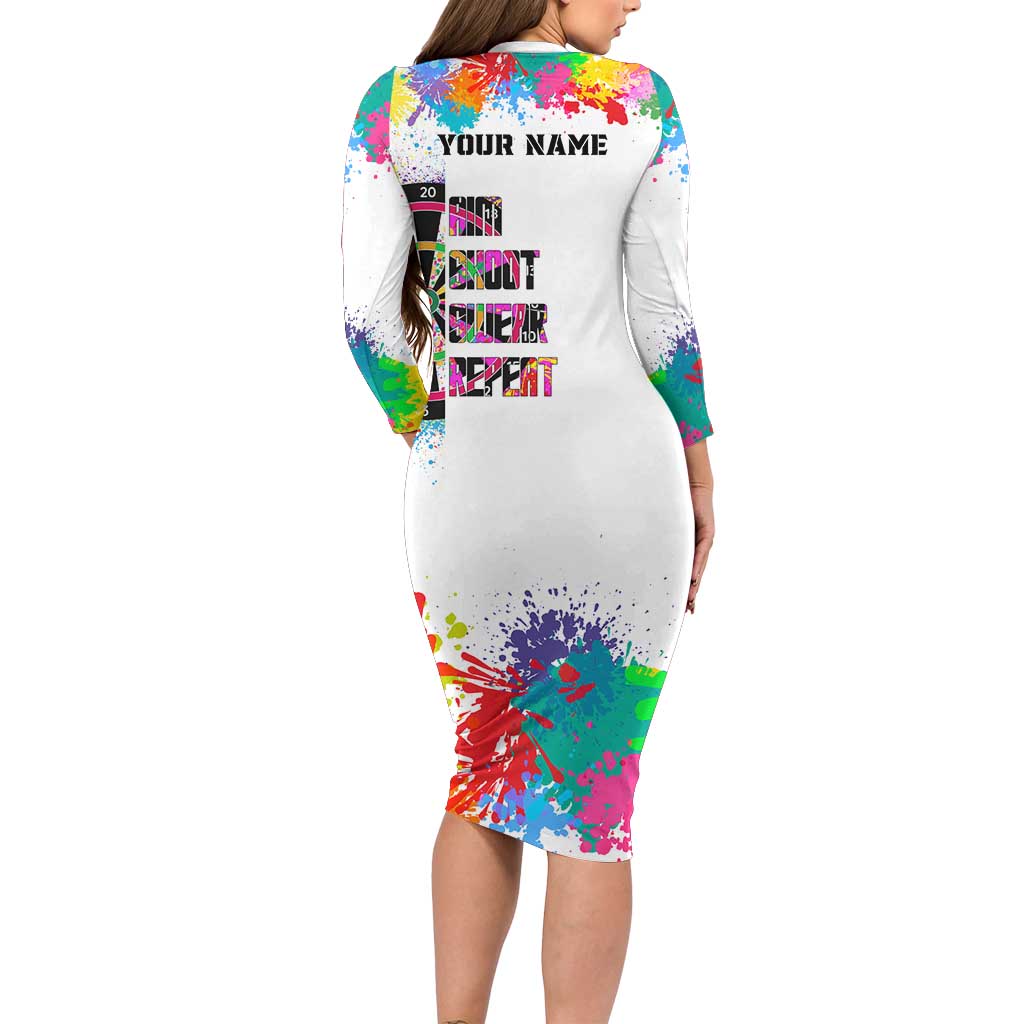 Colorful Dartboard and Splatter Paint Darts Long Sleeve Bodycon Dress Personalized Motivational Quote - Wonder Print Shop