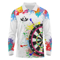 Colorful Dartboard and Splatter Paint Darts Long Sleeve Polo Shirt Personalized Motivational Quote - Wonder Print Shop