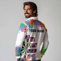 Colorful Dartboard and Splatter Paint Darts Long Sleeve Polo Shirt Personalized Motivational Quote - Wonder Print Shop