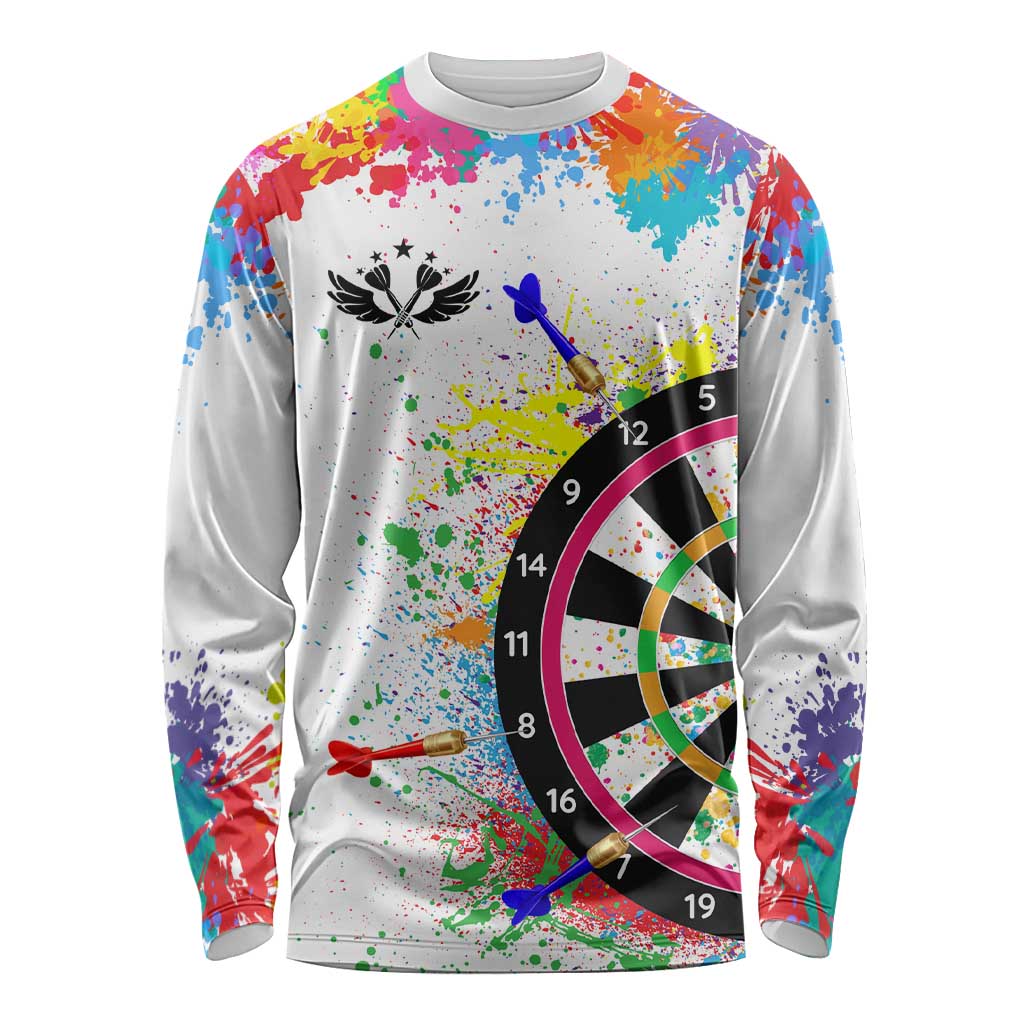 Colorful Dartboard and Splatter Paint Darts Long Sleeve Shirt Personalized Motivational Quote - Wonder Print Shop