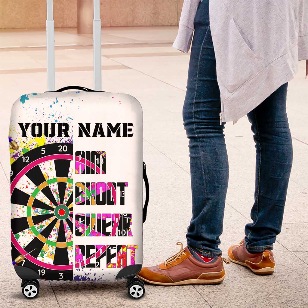 Colorful Dartboard and Splatter Paint Darts Luggage Cover Personalized Motivational Quote - Wonder Print Shop