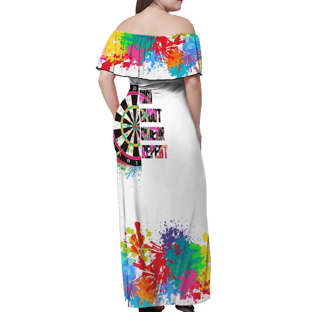 Colorful Dartboard and Splatter Paint Darts Off Shoulder Maxi Dress Personalized Motivational Quote - Wonder Print Shop