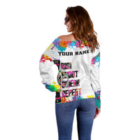 Colorful Dartboard and Splatter Paint Darts Off Shoulder Sweater Personalized Motivational Quote - Wonder Print Shop