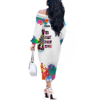 Colorful Dartboard and Splatter Paint Darts Off The Shoulder Long Sleeve Dress Personalized Motivational Quote - Wonder Print Shop