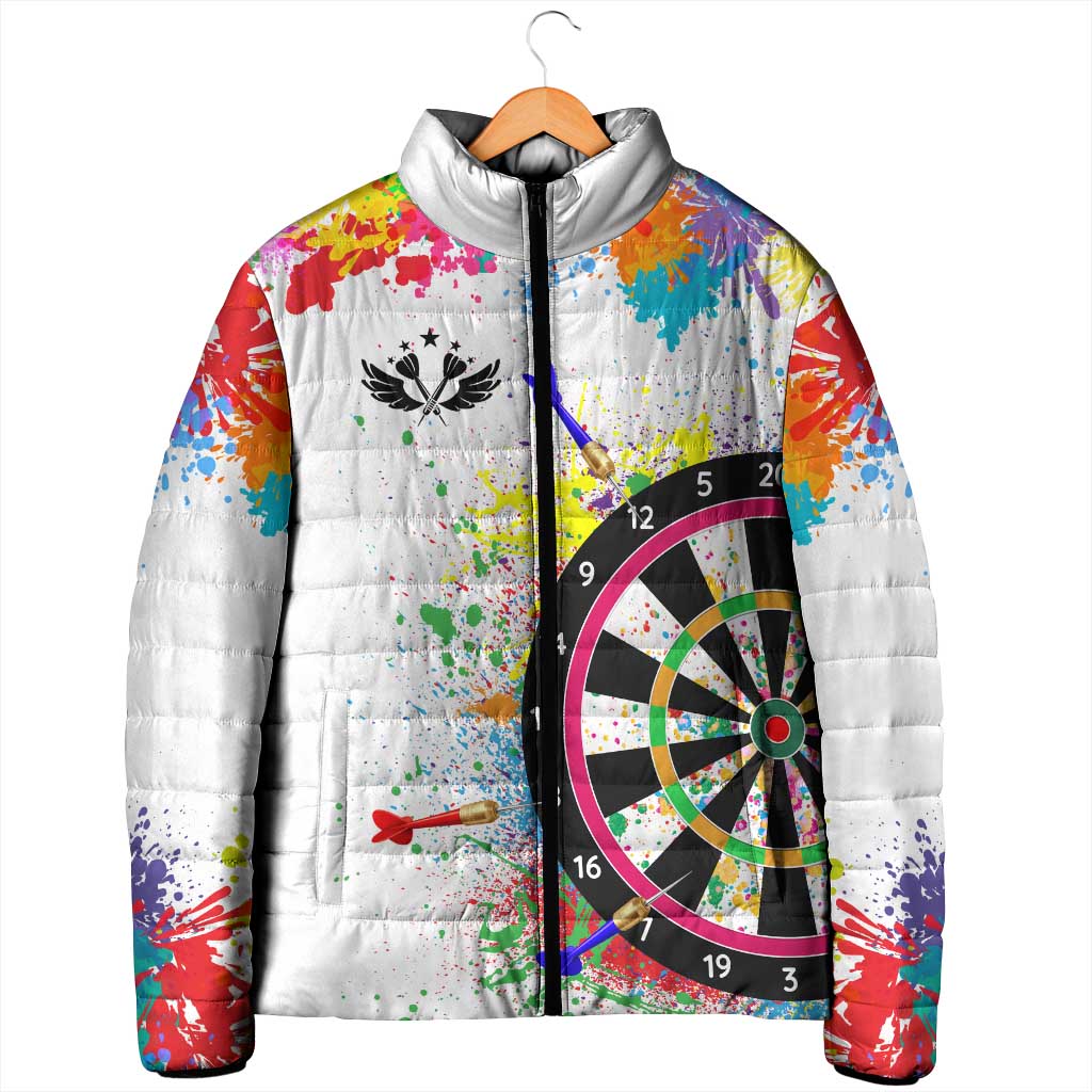 Colorful Dartboard and Splatter Paint Darts Padded Jacket Personalized Motivational Quote - Wonder Print Shop