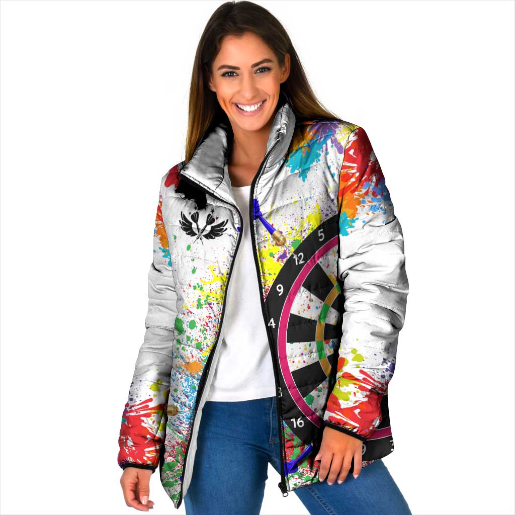 Colorful Dartboard and Splatter Paint Darts Padded Jacket Personalized Motivational Quote - Wonder Print Shop