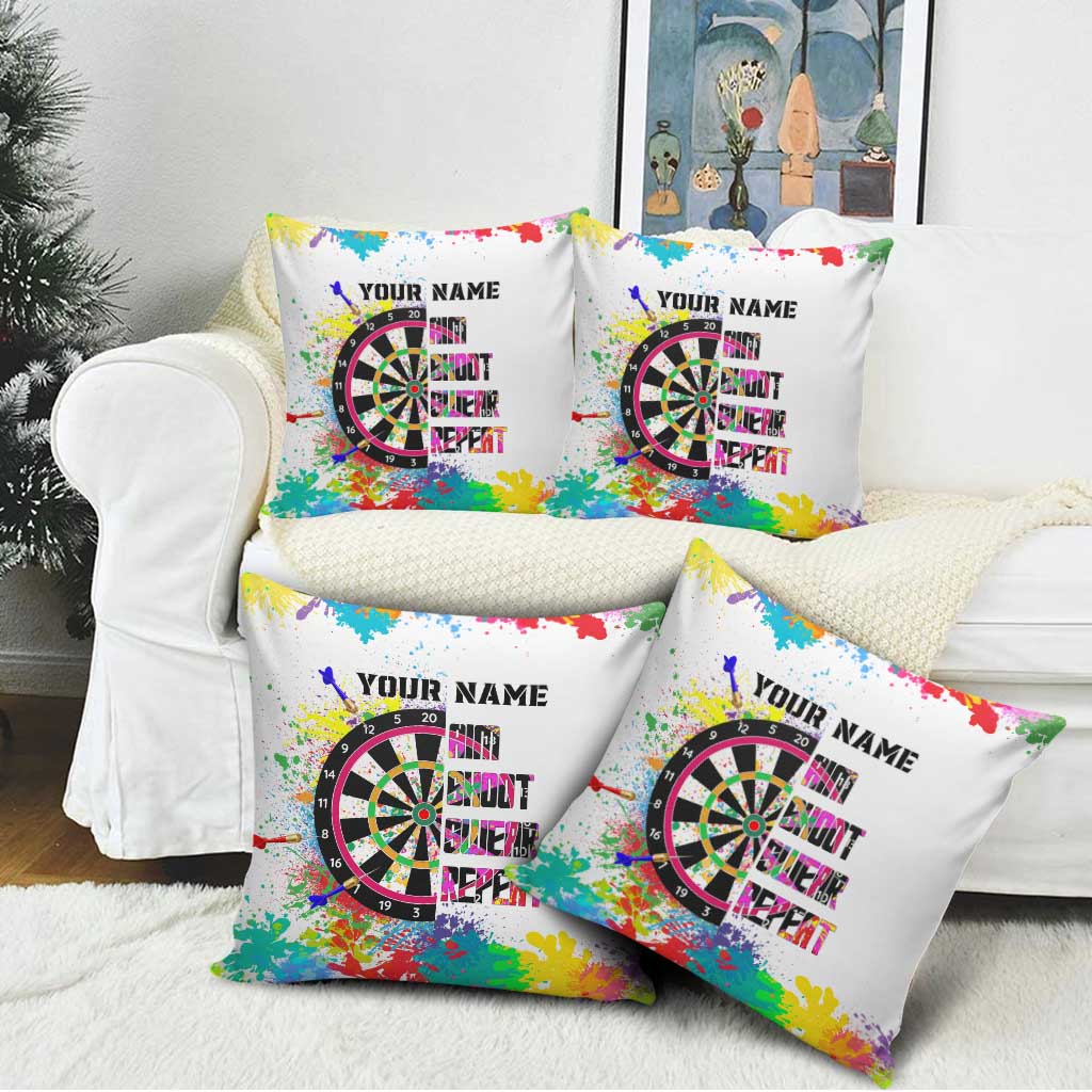 Colorful Dartboard and Splatter Paint Darts Pillow Cover Personalized Motivational Quote - Wonder Print Shop
