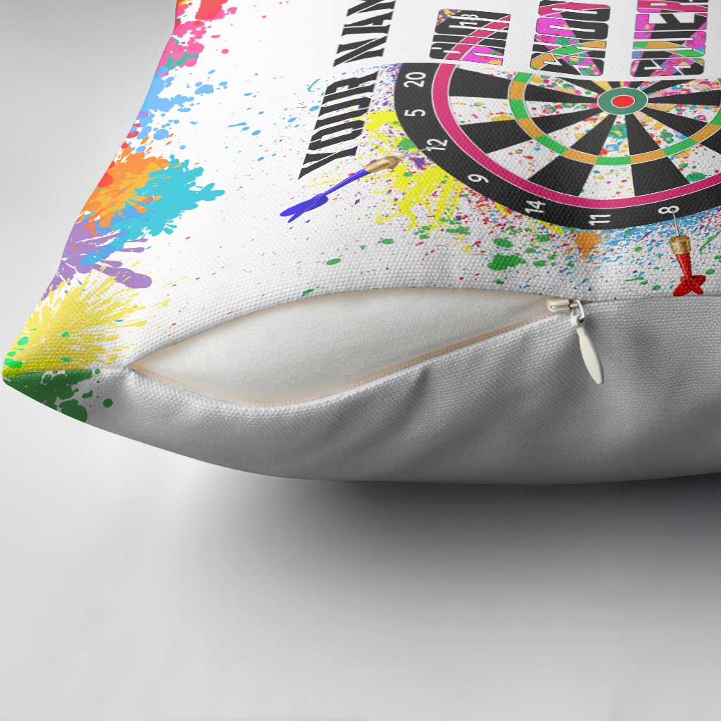 Colorful Dartboard and Splatter Paint Darts Pillow Cover Personalized Motivational Quote - Wonder Print Shop
