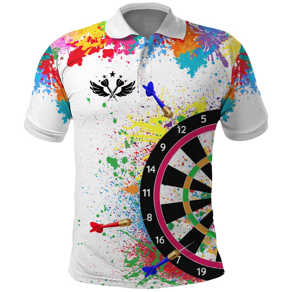 Colorful Dartboard and Splatter Paint Darts Polo Shirt Personalized Motivational Quote - Wonder Print Shop
