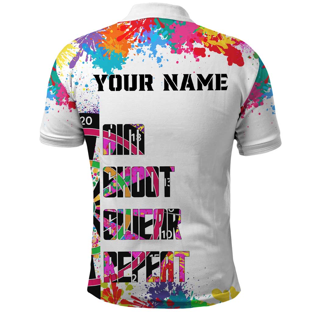 Colorful Dartboard and Splatter Paint Darts Polo Shirt Personalized Motivational Quote - Wonder Print Shop