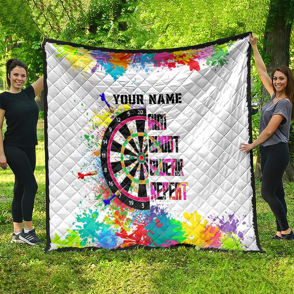 Colorful Dartboard and Splatter Paint Darts Quilt Personalized Motivational Quote - Wonder Print Shop