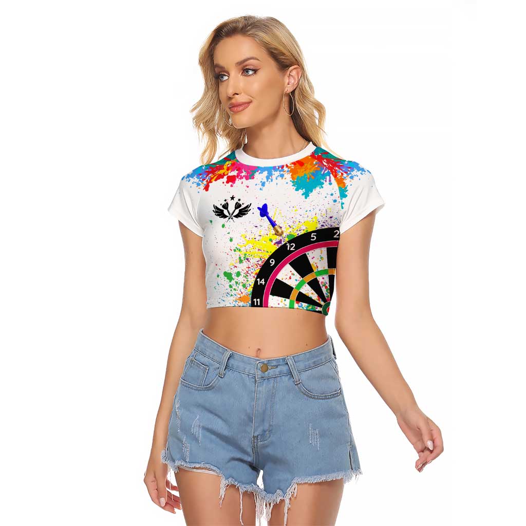 Colorful Dartboard and Splatter Paint Darts Raglan Cropped T Shirt Personalized Motivational Quote - Wonder Print Shop