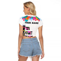 Colorful Dartboard and Splatter Paint Darts Raglan Cropped T Shirt Personalized Motivational Quote - Wonder Print Shop