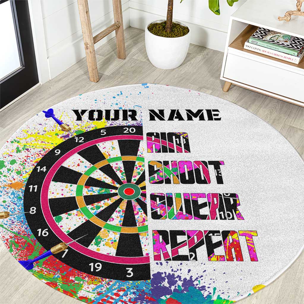 Colorful Dartboard and Splatter Paint Darts Round Carpet Personalized Motivational Quote - Wonder Print Shop
