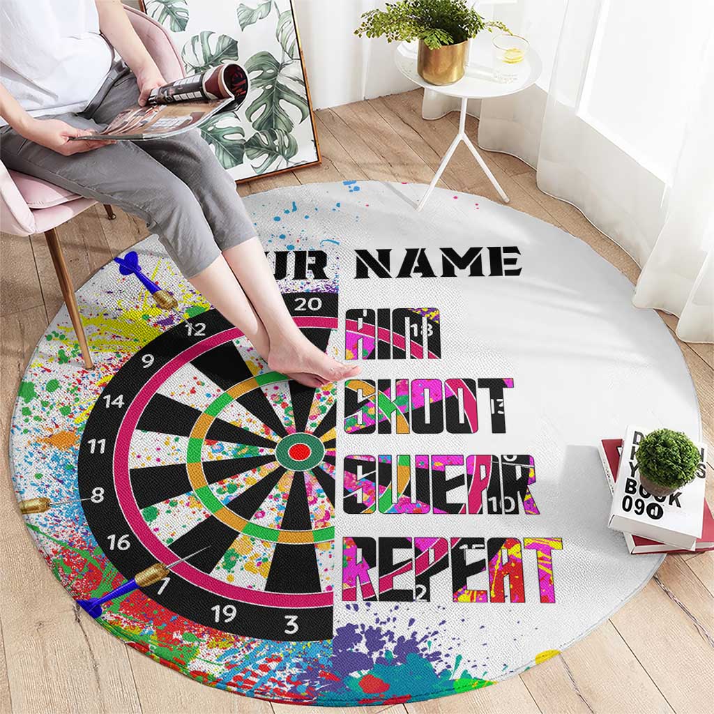 Colorful Dartboard and Splatter Paint Darts Round Carpet Personalized Motivational Quote - Wonder Print Shop