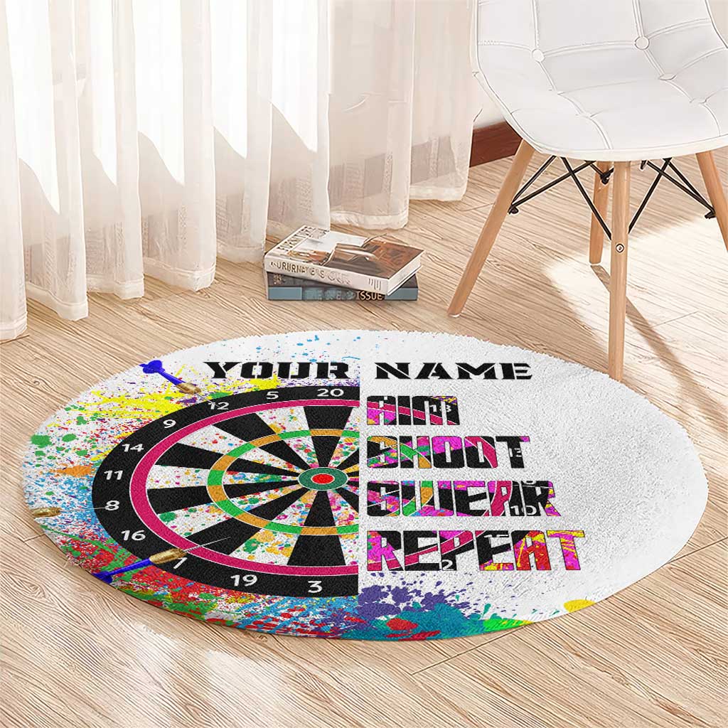 Colorful Dartboard and Splatter Paint Darts Round Carpet Personalized Motivational Quote - Wonder Print Shop