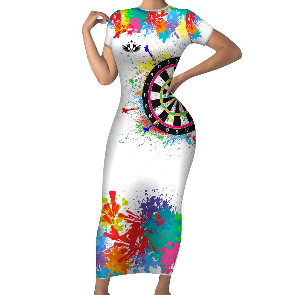 Colorful Dartboard and Splatter Paint Darts Short Sleeve Bodycon Dress Personalized Motivational Quote - Wonder Print Shop