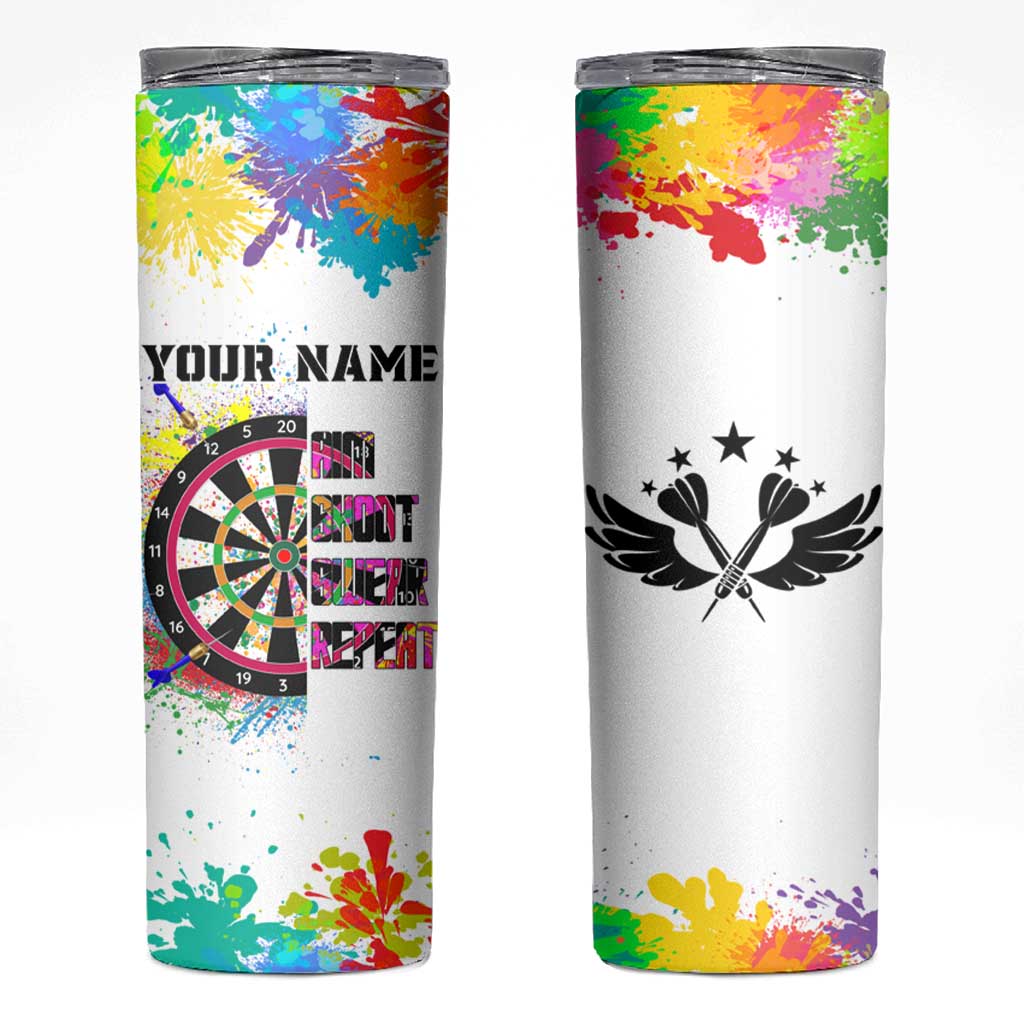 Colorful Dartboard and Splatter Paint Darts Skinny Tumbler Personalized Motivational Quote - Wonder Print Shop