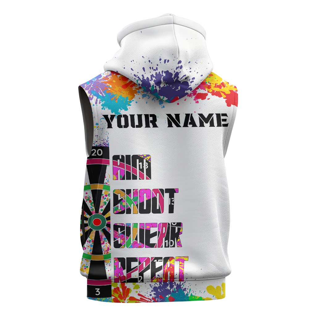 Colorful Dartboard and Splatter Paint Darts Sleeveless Hoodie Personalized Motivational Quote - Wonder Print Shop