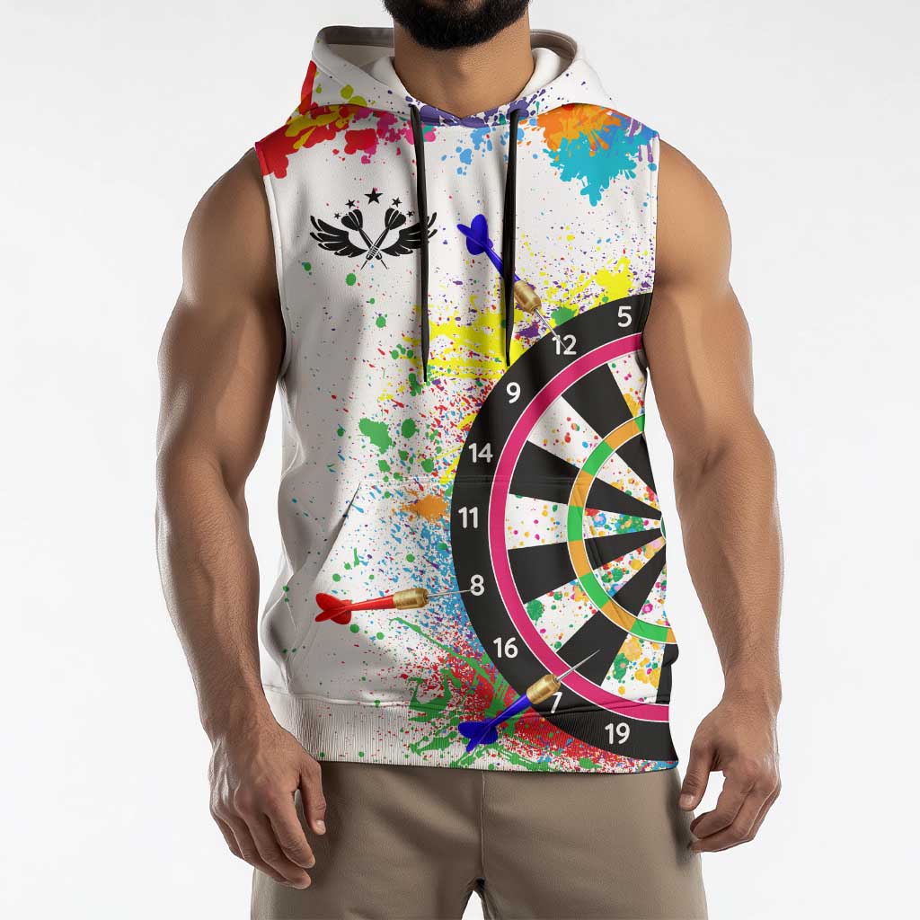Colorful Dartboard and Splatter Paint Darts Sleeveless Hoodie Personalized Motivational Quote - Wonder Print Shop