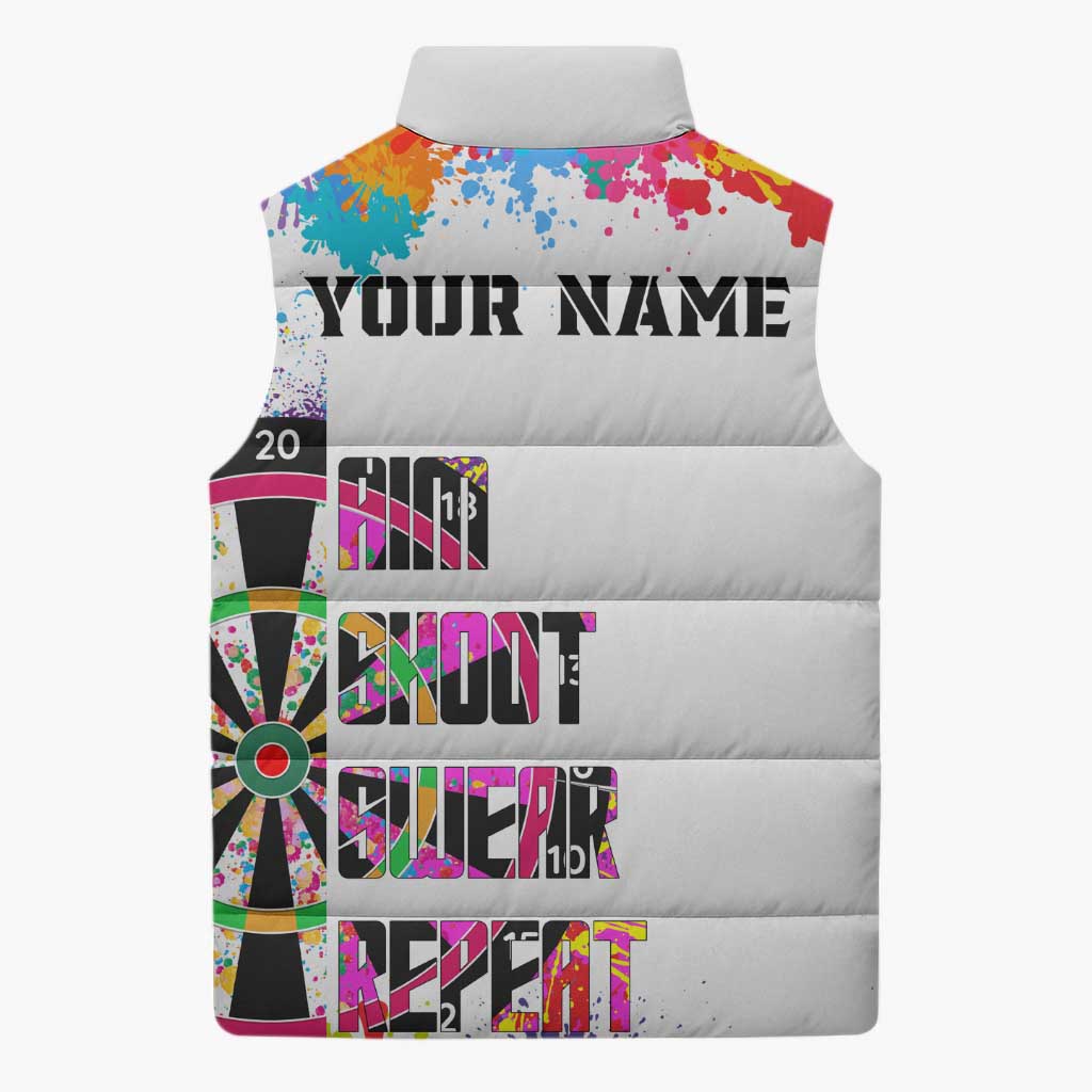 Colorful Dartboard and Splatter Paint Darts Sleeveless Puffer Jacket Personalized Motivational Quote - Wonder Print Shop