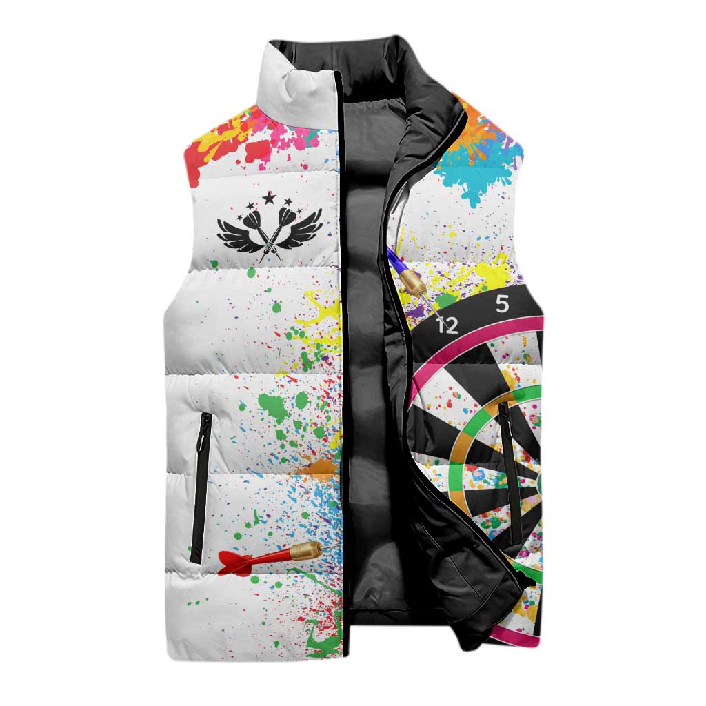 Colorful Dartboard and Splatter Paint Darts Sleeveless Puffer Jacket Personalized Motivational Quote - Wonder Print Shop