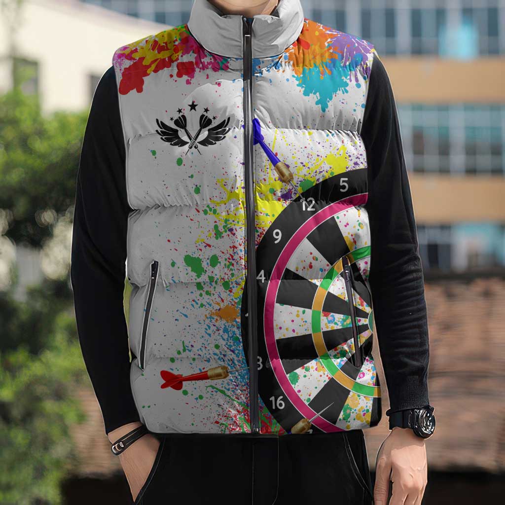 Colorful Dartboard and Splatter Paint Darts Sleeveless Puffer Jacket Personalized Motivational Quote - Wonder Print Shop