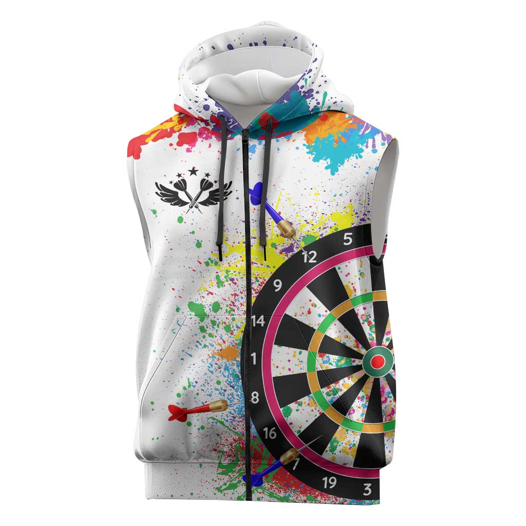 Colorful Dartboard and Splatter Paint Darts Sleeveless Zip Hoodie Personalized Motivational Quote - Wonder Print Shop