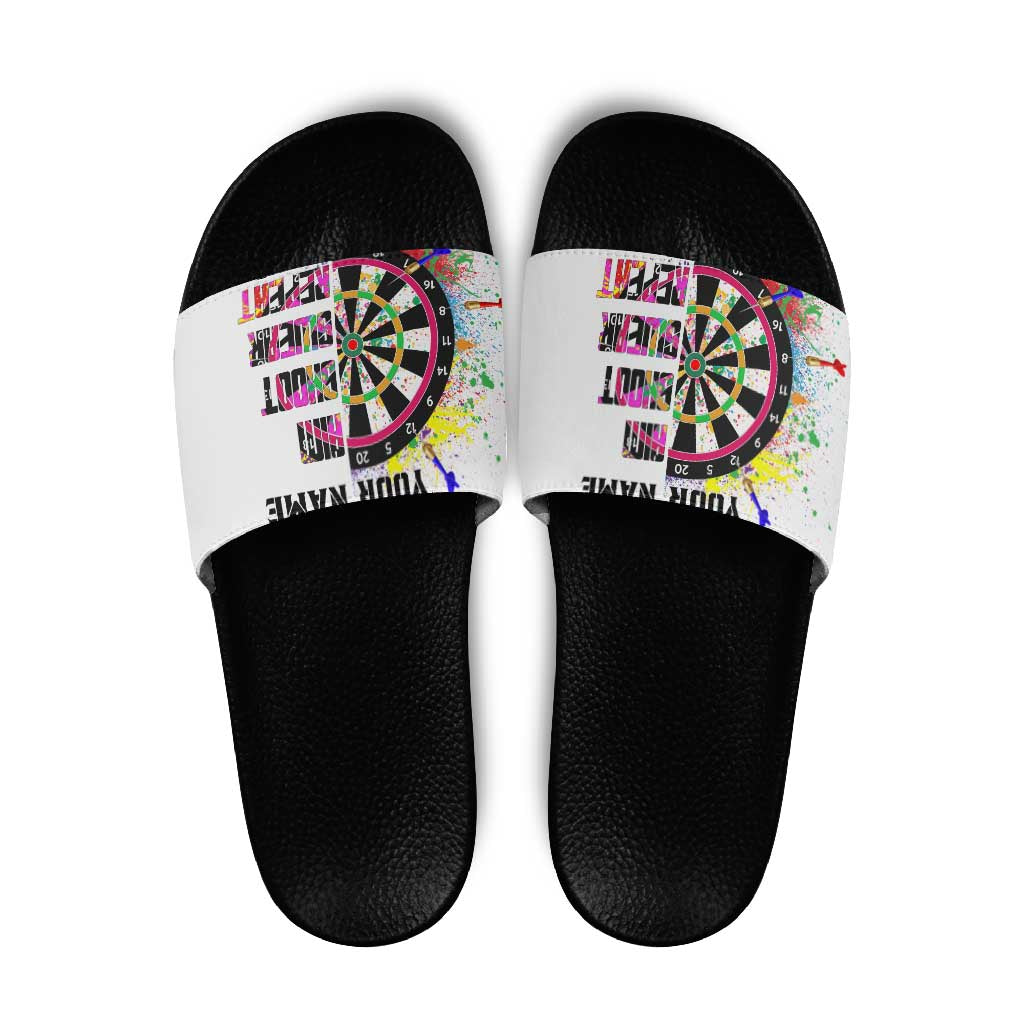 Colorful Dartboard and Splatter Paint Darts Slide Sandals Personalized Motivational Quote - Wonder Print Shop