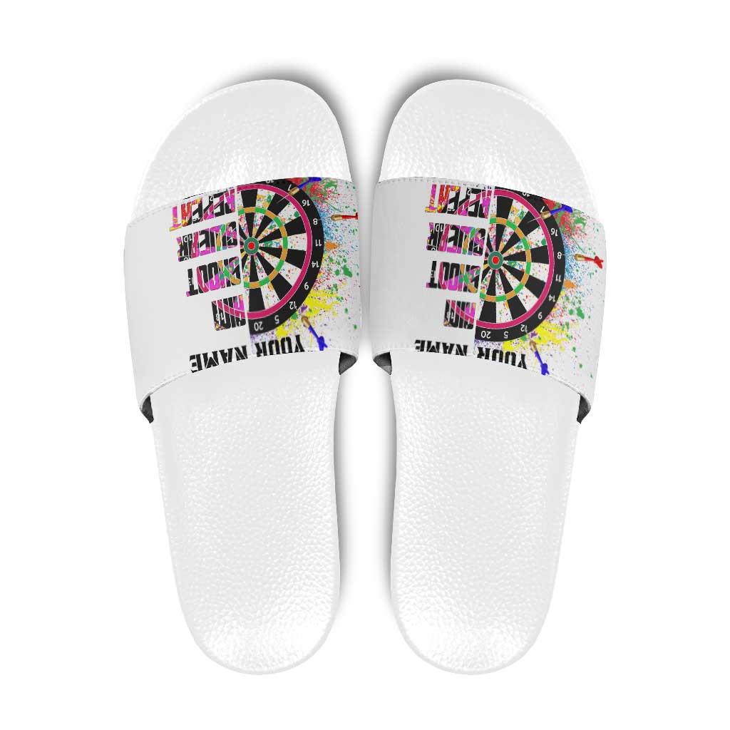 Colorful Dartboard and Splatter Paint Darts Slide Sandals Personalized Motivational Quote - Wonder Print Shop
