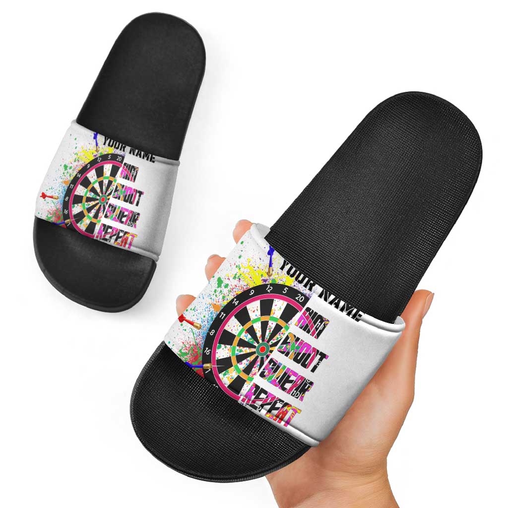 Colorful Dartboard and Splatter Paint Darts Slide Sandals Personalized Motivational Quote - Wonder Print Shop
