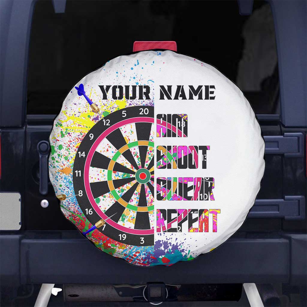 Colorful Dartboard and Splatter Paint Darts Spare Tire Cover Personalized Motivational Quote - Wonder Print Shop