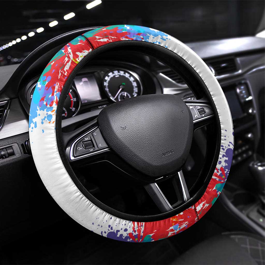 Colorful Dartboard and Splatter Paint Darts Steering Wheel Cover Motivational Quote - Wonder Print Shop