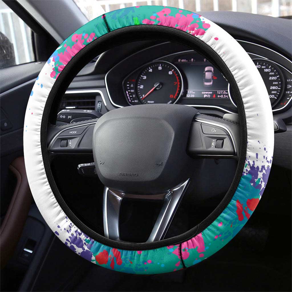 Colorful Dartboard and Splatter Paint Darts Steering Wheel Cover Motivational Quote - Wonder Print Shop