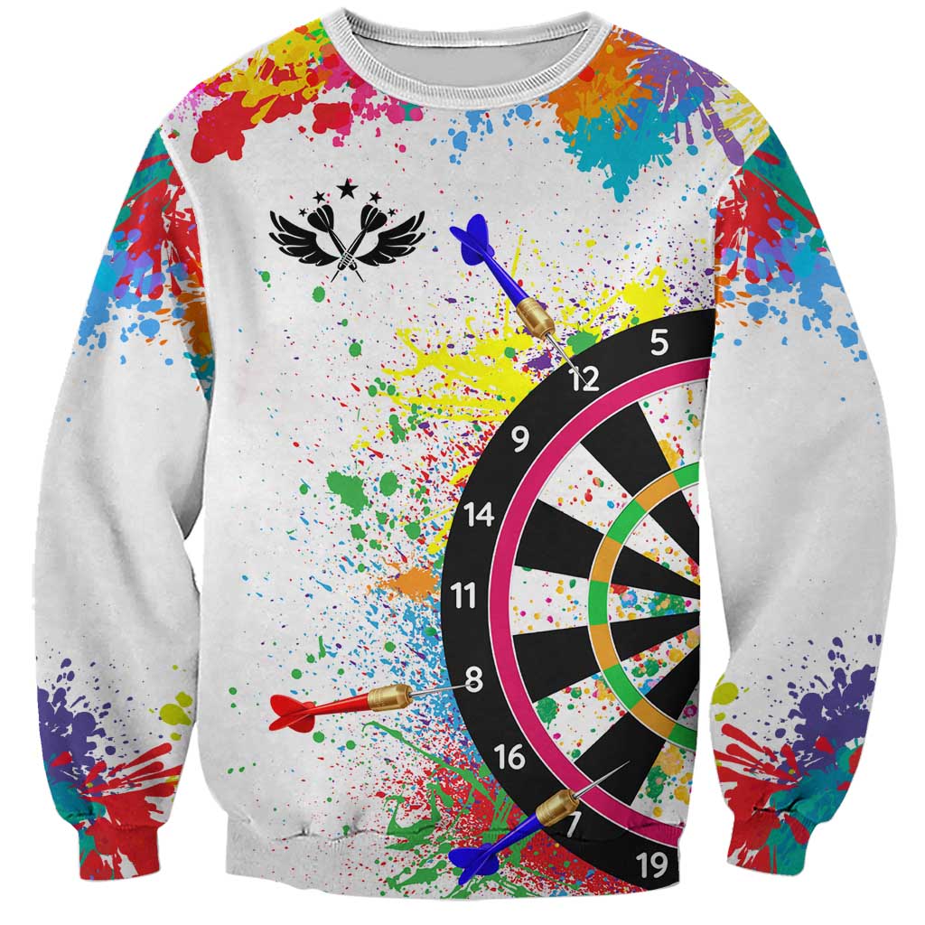 Colorful Dartboard and Splatter Paint Darts Sweatshirt Personalized Motivational Quote - Wonder Print Shop