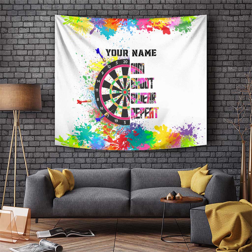 Colorful Dartboard and Splatter Paint Darts Tapestry Personalized Motivational Quote - Wonder Print Shop