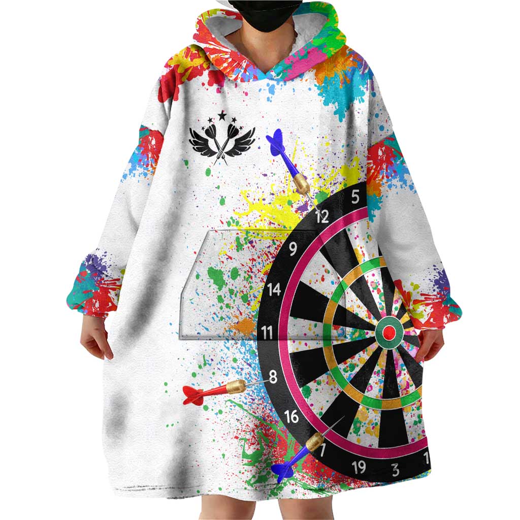 Colorful Dartboard and Splatter Paint Darts Wearable Blanket Hoodie Personalized Motivational Quote - Wonder Print Shop