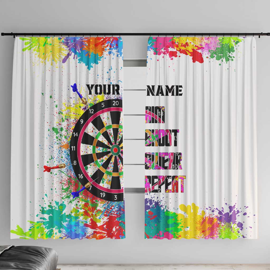 Colorful Dartboard and Splatter Paint Darts Window Curtain Personalized Motivational Quote - Wonder Print Shop