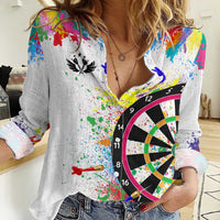 Colorful Dartboard and Splatter Paint Darts Women Casual Shirt Personalized Motivational Quote - Wonder Print Shop